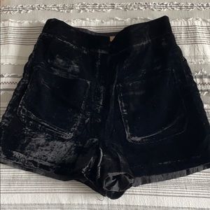 High Waisted Black Velvet Shorts